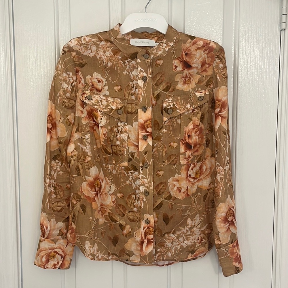 Zimmermann Floral Blouse in Brown and Peach